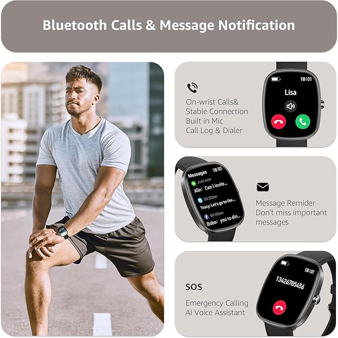 Smart Watch for Men Women Make/Answer Calls,1.83"Fitness Tracker with Sleep Tracker/Blood Pressure/Heart Rate Monitor,Pedometer,100+ Sport Modes,IP68 Waterproof,350 Mah, Compatible with Android&iPhone