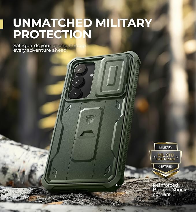 Dexnor for Samsung Galaxy S25 Plus Case with Built-in Slide Camera Cover & Screen Protector & Kickstand,Heavy-Duty Shockproof Rugged Case Full-Body Bumper Cover for Galaxy S25 Plus(2025),Army Green