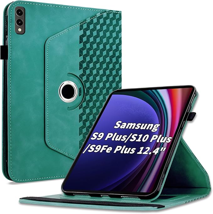 Case for Samsung Galaxy Tab S10 Plus 2024/ S9 Plus/S9FE Plus 12.4,360 Degree Rotating PU Leather Folio Protective Cover with Auto Sleep/Wake,Card Holder&Shoulder Strap for Woman Man, Blue