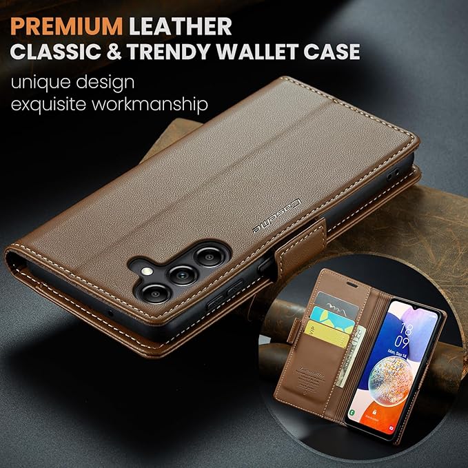 for Samsung Galaxy A14 4G/5G Case, Premium PU Leather Wallet Case Flip Cover with [RFID Blocking][Card Holder][Stand Function] Shockproof Protective for Samsung Galaxy A14, Brown