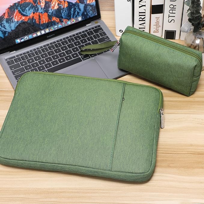 HYZUO 15-16 Inch Laptop Sleeve Bag Set for MacBook Pro 16 M4/M3/M2/M1 Pro/Max, 15" Surface Book, Notebook Case for 15" 15.6" HP Dell Lenovo ThinkBook Asus Acer Samsung Huawei, Grass Green