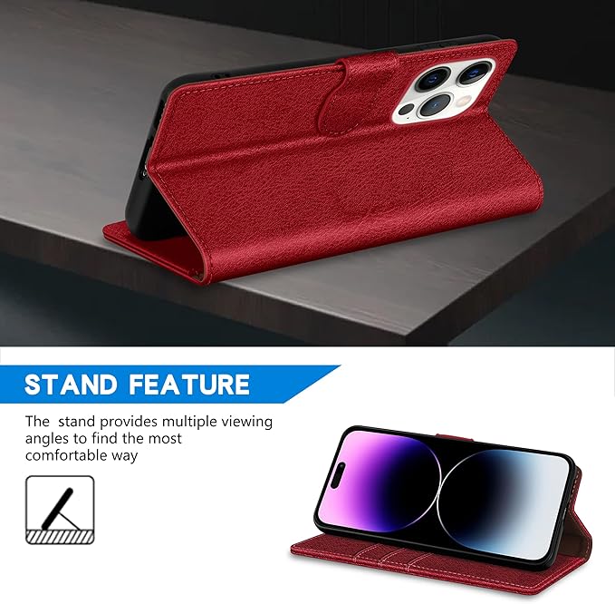 ZZXX for iPhone 14 Pro Max Wallet Case with [RFID Blocking] Card Slot Kickstand Magnetic Closure Leather Flip Fold Protective Phone Case for iPhone 14 Pro Max Case Wallet(Red-6.7 inch)