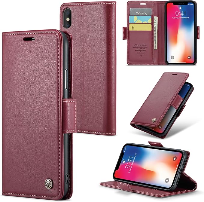 for iPhone Xs Max Case, Premium PU Leather Wallet Case Flip Cover with [RFID Blocking][Card Holder][Stand Function] Shockproof Protective for iPhone Xs Max 6.5", Red