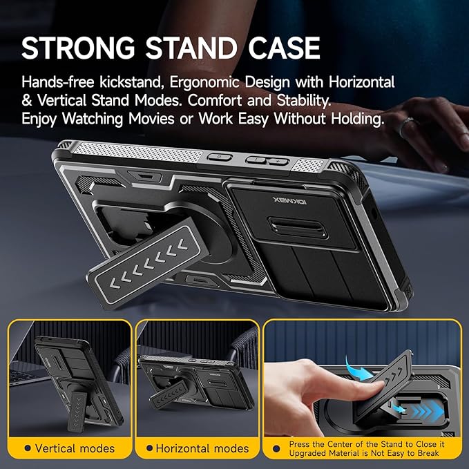 for Samsung Galaxy S25 Ultra Case with 2*Screen Protector, Slide Camera Cover, Kickstand, Lanyard Strap, Military Grade Shockproof Protective Heavy Duty Non-Slip for S25 Ultra Case-6.9'', Black