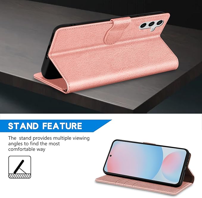 ZZXX for Samsung Galaxy S25 Plus Wallet Case with [RFID Blocking] Card Slot Kickstand Magnetic Closure Leather Flip Fold Protective Phone Case for Galaxy S25 Plus 5G Case Wallet(Rose Gold-6.6 inch)