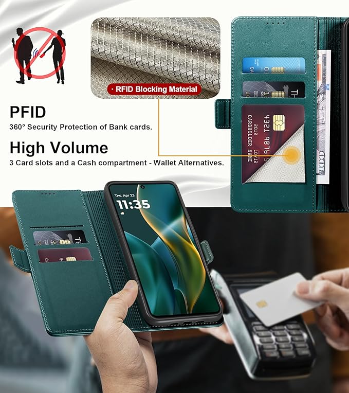 Wallet Flip Case for Moto G 5G (2025) - [RFID Blocking] Luxury PU Leather Card Holder Magnetic Phone Cover with Kickstand,Shockproof Protective Case,Green