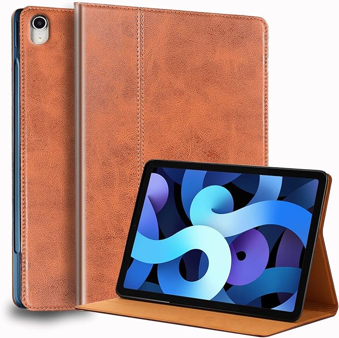 for Ipad Case Air 7th/6th Gen 11-inch M2/M3 2025/2024 and Ipad Air 5th/4th Gen 10.9-inch 2022/2020 Genuine Leather Cover Protective Shell,Auto Wake/Sleep.Brown