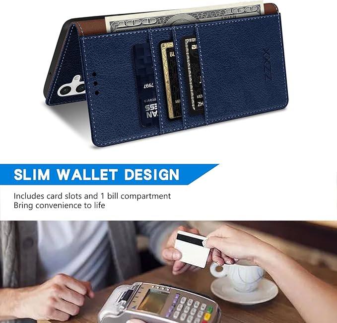 ZZXX for Samsung Galaxy S25 Wallet Case with [RFID Blocking] Card Slot Kickstand Magnetic Closure Leather Flip Fold Protective Phone Case for Samsung Galaxy S25 5G Case Wallet(Blue-6.2 inch)