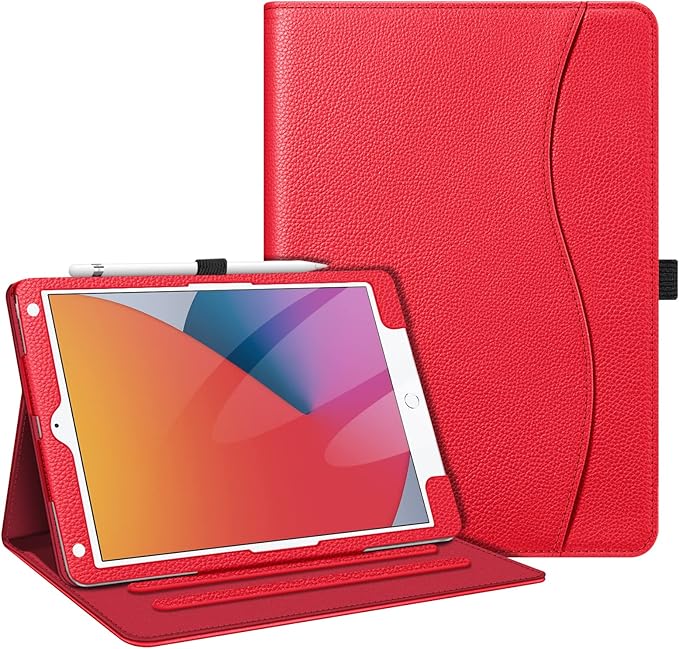 Fintie Case for iPad 9th / 8th / 7th Generation (2021/2020/2019) 10.2 Inch - [Corner Protection] Multi-Angle Viewing Stand Cover with Pocket & Pencil Holder, Auto Sleep Wake, Red