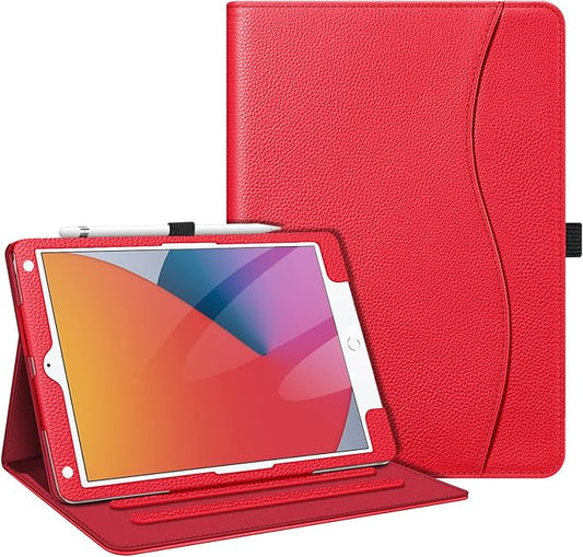 Fintie Case for iPad 9th / 8th / 7th Generation (2021/2020/2019) 10.2 Inch - [Corner Protection] Multi-Angle Viewing Stand Cover with Pocket & Pencil Holder, Auto Sleep Wake, Red
