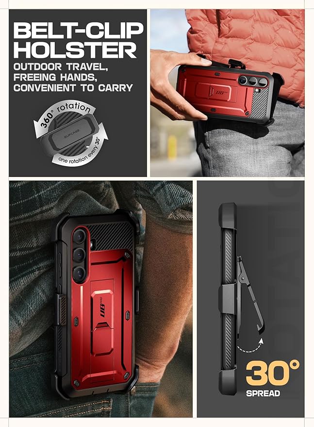 SUPCASE for Samsung Galaxy S25 Case with Stand (Unicorn Beetle Pro), [2 Front Frames] [Built-in Screen Protector & Belt-Clip] Military-Grade Protection Rugged Phone Case for Galaxy S25 6.2", Ruddy