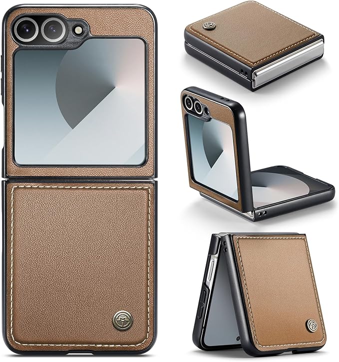 for Samsung Galaxy Z Flip 6 Case, Premium PU Leather Case Anti Scratch Slim Phone Shockproof Protective Phone Cover for Samsung Galaxy Z Flip6, Brown