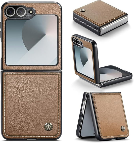 for Samsung Galaxy Z Flip 6 Case, Premium PU Leather Case Anti Scratch Slim Phone Shockproof Protective Phone Cover for Samsung Galaxy Z Flip6, Brown