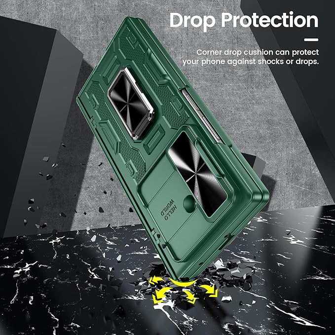 VEGO for Galaxy Z Fold 7 Case with Belt Clip Holster, 360°Ring Magnetic Kickstand & Camera Cover & Front Screen Protector & Hinge Protection Shockproof Armor Case for Samsung Z Fold 7 - Green