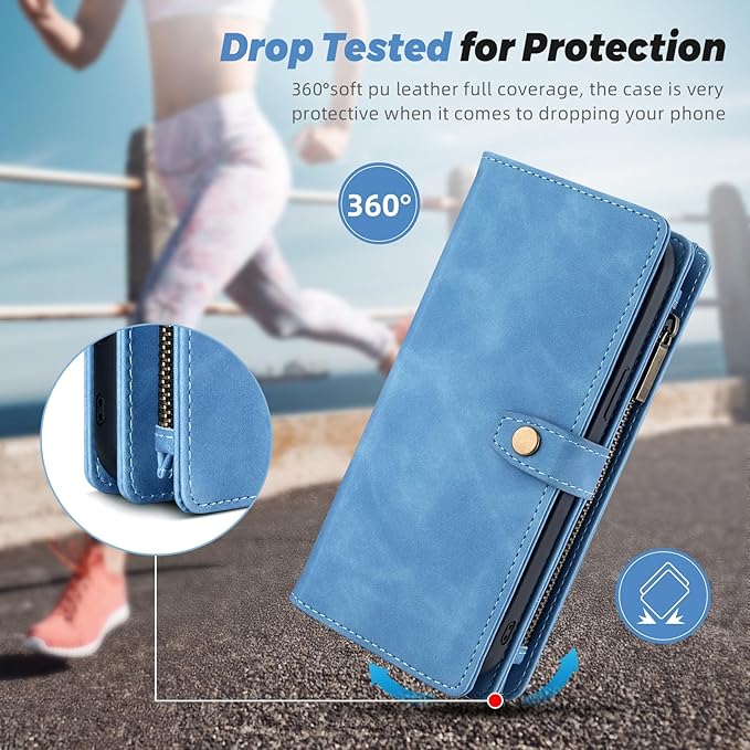 TwoHead for Samsung Galaxy S23 Ultra Wallet Case with Card Holder & Detachable Magnetic Phone Case for Galaxy S23 Ultra,PU Leather Shockproof Protective Phone Cover Wallet(6.8 in,Sky Blue)