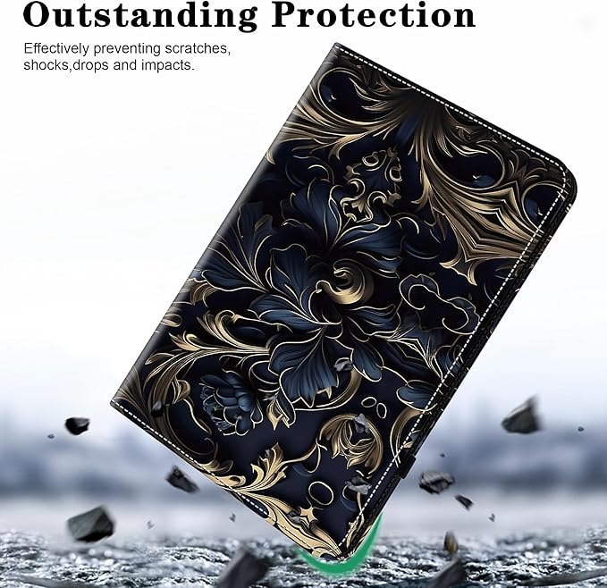 Case for Lenovo Yoga Tab Plus Tablet 12.7 Inch 2025, Multi-Angle Viewing Premium PU Leather Stand Case with Elastic Strap & Card Slots for Lenovo Yoga Tab Plus 12.7" Tablet-Blue Flower