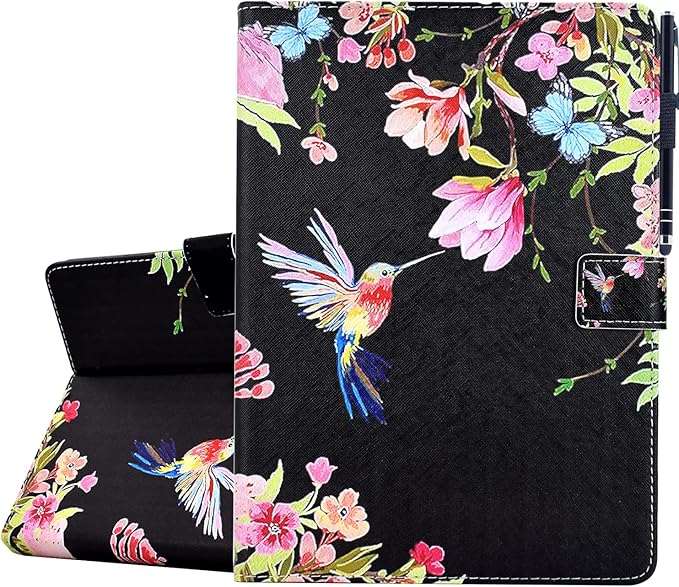 KEROM Case for Galaxy Tab A9+ Plus 11 Inch 2024 2023 (SM-X210/X216/X218), Samsung Tablet A9 Plus Case, PU Leather Stand Cover Case for Samsung Galaxy Tab A9+ Plus, Auto Wake/Sleep - Bird Flower