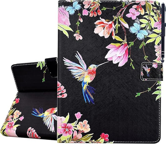 KEROM Case for Galaxy Tab A9+ Plus 11 Inch 2024 2023 (SM-X210/X216/X218), Samsung Tablet A9 Plus Case, PU Leather Stand Cover Case for Samsung Galaxy Tab A9+ Plus, Auto Wake/Sleep - Bird Flower