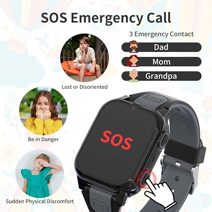 4G Kids Smart Watch Boys with GPS Tracker Video & Voice Calling Text, GPS Watch for Kids Age 5-12, SOS Call Chat Camera Pedometer Alarm Calculator Games Boys Gifts(Black)