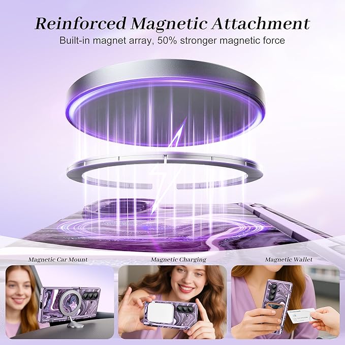 GVIEWIN for Samsung Galaxy Z Fold 7 Case Built-in HD Screen Protector [Compatible with Magsafe][Hidden Kickstand] Magnetic Full-Body Hinge Protection Slim Phone Case for Z Fold 7, Quicksand/Purple