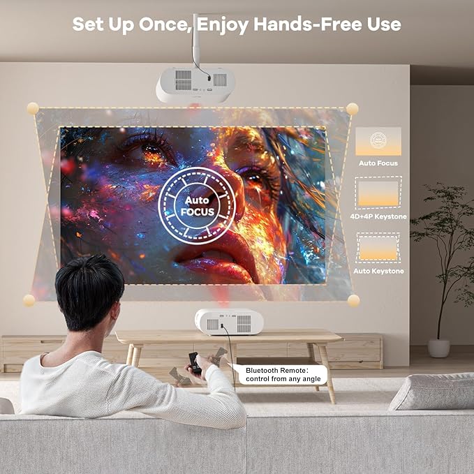 Projector Compatible with Google TV|1800 ANSI|Auto Lens Cap&4D Keystone|Auto Focus|Voice Control Portable Outdoor Projector 4K with WiFi and Bluetooth, Sovboi Smart Proyector for Netflix Home Theater