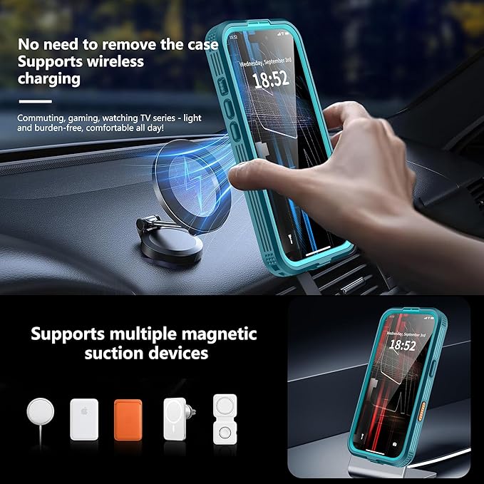 GOLDJU Magnetic for iPhone 17 Pro Case-Waterproof, Built-in Screen & Camera Protector-IP68 Underwater Full Body 16FT Military Dropproof Shockproof Case for 17 Pro 6.3''- Blue