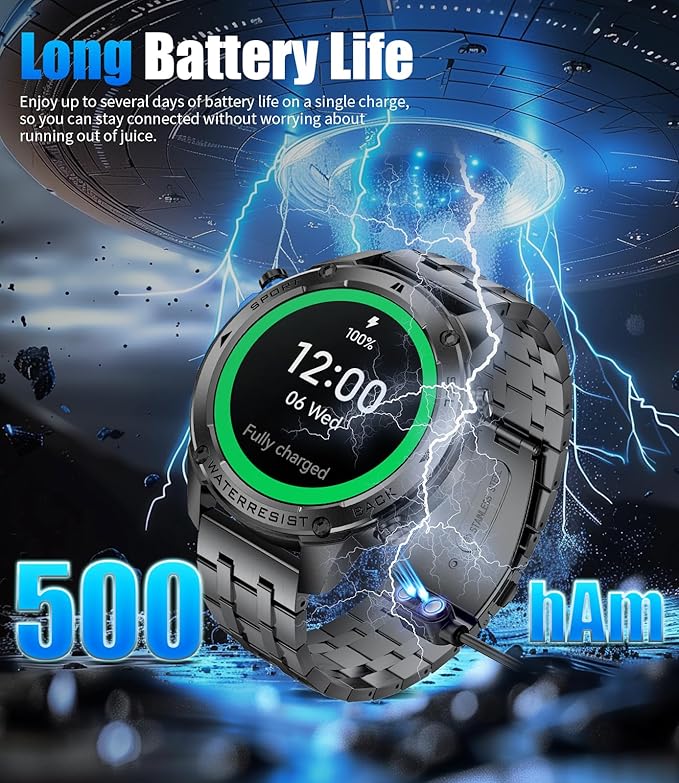 GPS Smart Watch for Men-5ATM/IP69K Waterproof,45 Days Standby(500mAh),1.43" AMOLED Rugged Military Smartwatch with Compass Barometric Altitude,170+ Sport Modes Smart Watches for Android iPhones