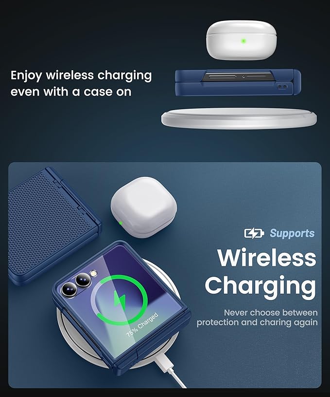 Vihibii for Samsung Galaxy Z Flip 7 Case Slim with Stand & Rugged Hinge Protection & Outer Screen Protector & Non-Slip Texture, Shockproof Protective Cover Phone Case for Galaxy Z Flip 7 5G 2025, Blue