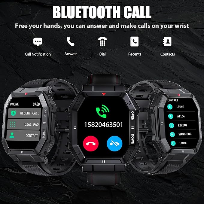 Military Smart Watches for Men (Answer/Make Call) with 1.85" HD Touchscreen, Fitness Tracker with Multiple Sport Modes, Tactical Smartwatch with Whole-Day Heart Rate/Sleep Monitor