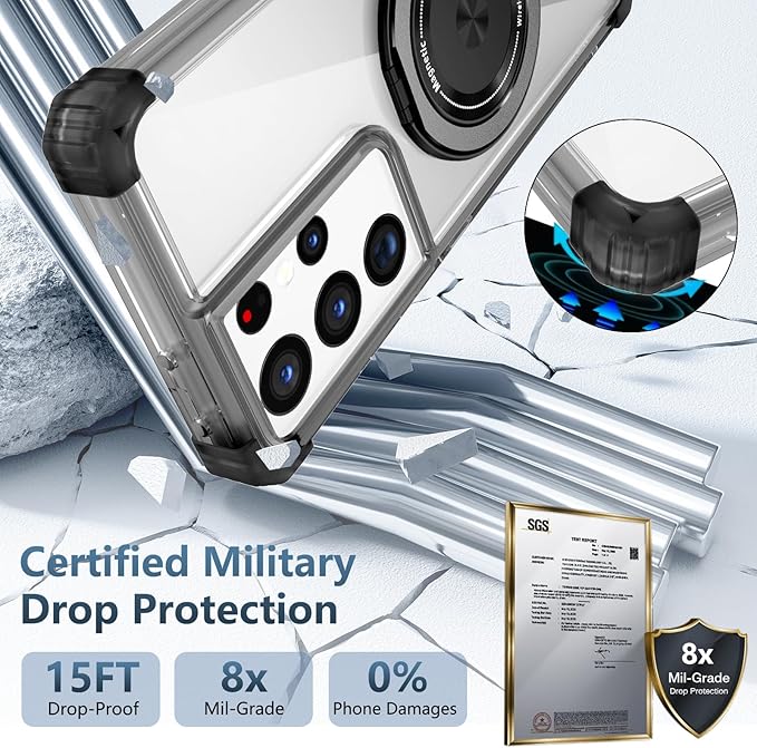 for Samsung Galaxy S21 Ultra Case Magnetic Compatible with MagSafe Wireless Charging,for S21 Ultra Case Built-in Kickstand Ring,with Screen Protector Military Grade Protection Shockproof Black