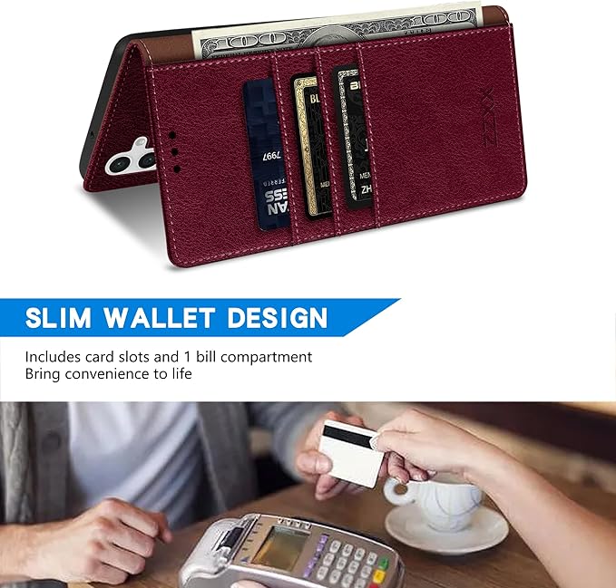 ZZXX for Samsung Galaxy S25 Plus Wallet Case with [RFID Blocking] Card Slot Kickstand Magnetic Closure Leather Flip Fold Protective Phone Case for Galaxy S25 Plus 5G Case Wallet(Wine Red-6.6 inch)