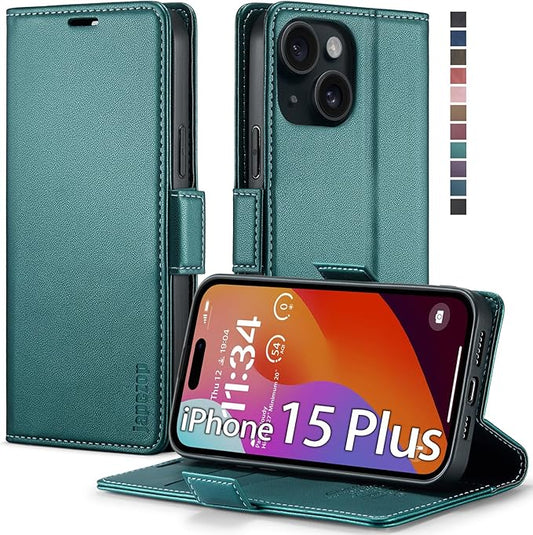 japezop iPhone 15 Plus 5G Wallet Case with [RFID Blocking],Card Holder Kickstand Magnetic,Leather Flip Case Wallet for iPhone 15 Plus 5G 6.7 Inch (Fashion Green)