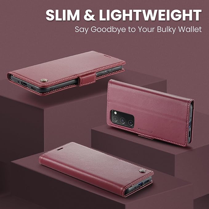 AUPAI for Samsung Galaxy S20 FE Wallet Case with Credit Card Holder, PU Leather RFID Blocking Folio Flip Kickstand Magnetic Clasp Protective Phone Cover for Women Men Wine Red