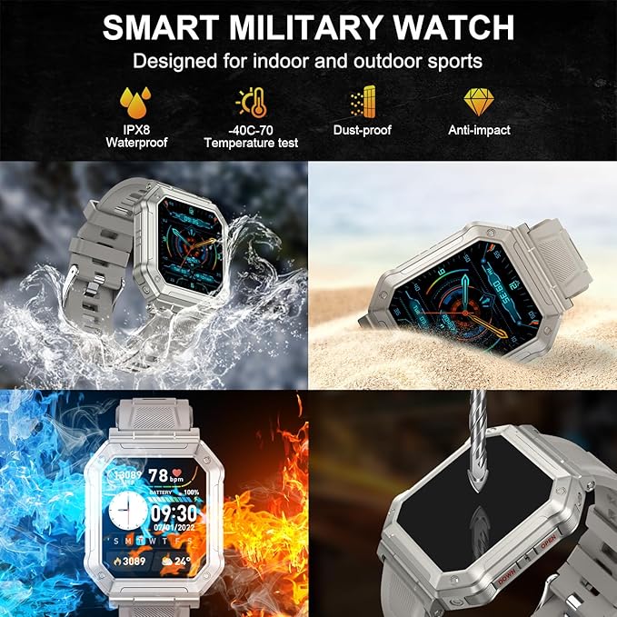 Smart Watch for Men Fitness Tracker: Military Smart Watches for Men Digital Mens Watches Make/Answer Call Running Waterproof Smartwatch Android Phones iPhone Samsung Compatible Heart Rate Monitor