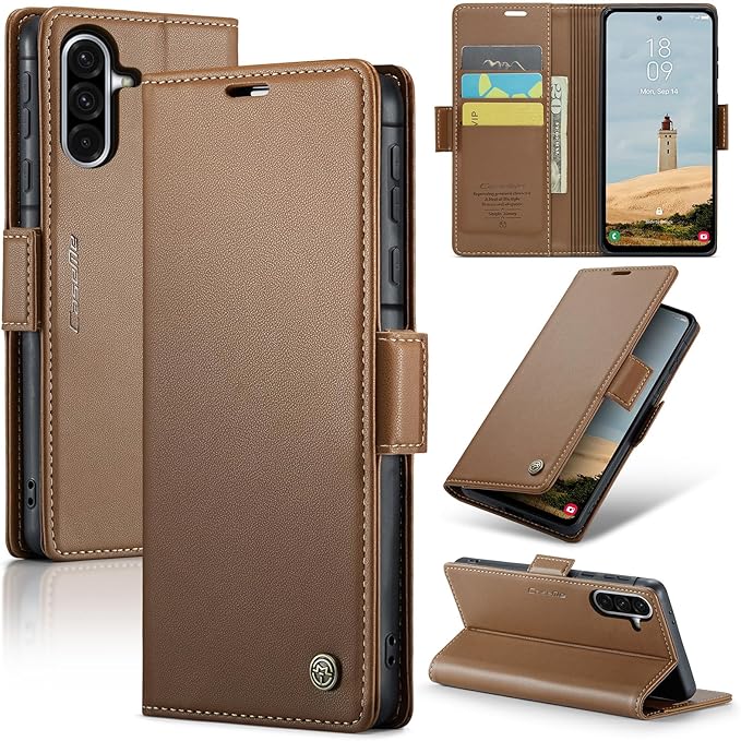 for Samsung Galaxy A56 5G Case, Premium PU Leather Wallet Case Flip Cover with [RFID Blocking][Card Holder][Stand Function] Shockproof Protective for Samsung Galaxy A56, Brown