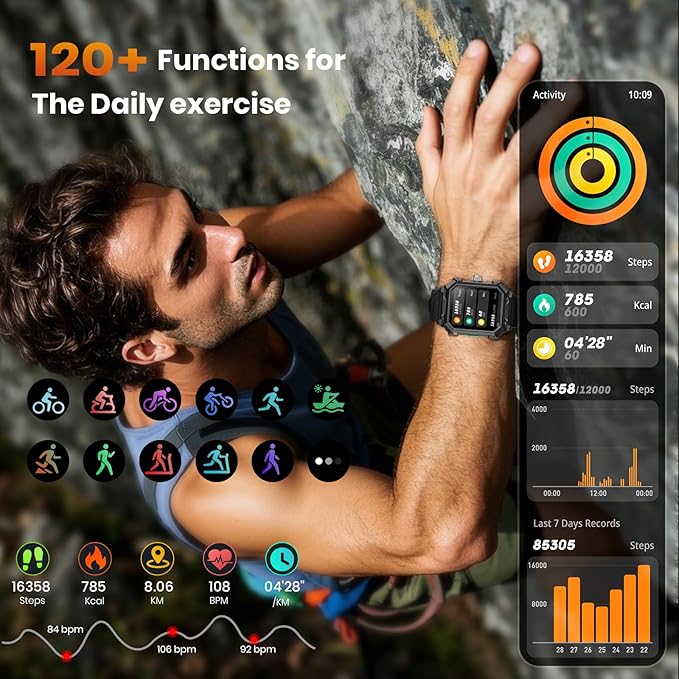 Military Smart Watch for Men(Answer/Make Call),2.06"Large AMOLED 710mAh Battery IP69 Waterproof Smartwatch for Android iPhone Fitness Tracker with Heart Rate/Sleep/Compass/SpO2/120+Sport Modes