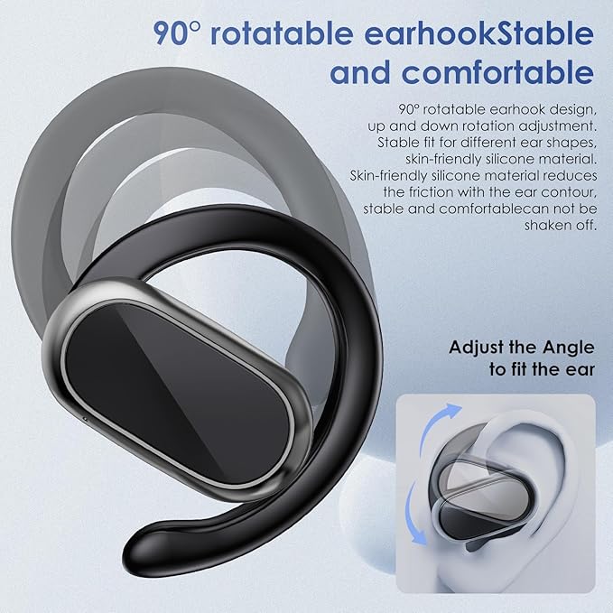 Open Ear Headphones,360-Degree Panoramic Sound, DT4.0 Without Sound Loss,Air Conduction, 48H Range,LED Display,IPX7 Waterproof, Wireless Earbuds for Meeting, Driving,Traveling