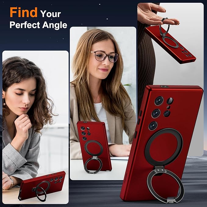 Designed for Samsung Galaxy S24 Ultra Case with Magnetic Ring Stand [Compatible with Mag-Safe][Military Grade Drop Protection][Build in Kickstand] S24 Ultra Phone Case 6.8",Red