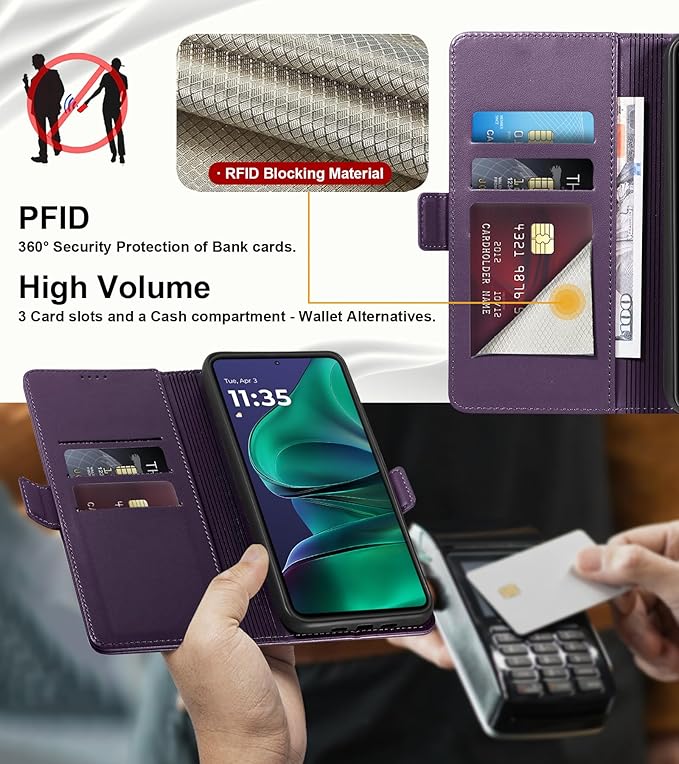 Wallet Flip Case for Moto G Stylus 5G (2025) - [RFID Blocking] Luxury PU Leather Card Holder Magnetic Phone Cover with Kickstand,Shockproof Protective Case,Purple