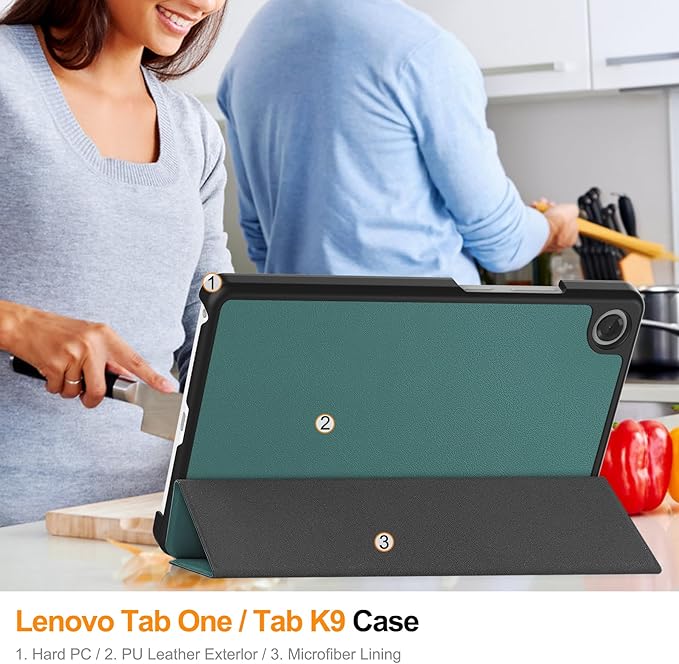 Case for Lenovo Tab One 8.7'' / Tab K9 Case, Folding Folio Ultra-Thin PU Leather Stand Case Cover with Auto Wake/Sleep for Lenovo Tab K9 8.7 Inch Blackish Green