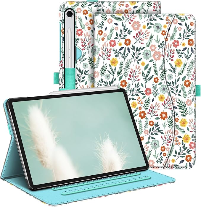 Fintie Case for Samsung Galaxy Tab S10 Lite/ S10 FE/ S9 FE 5G 10.9 Inch/Tab S9 11 Inch with S Pen Holder, Multi-Angle Viewing Protective Cover with Pocket, Auto Sleep/Wake, Spring Bloom