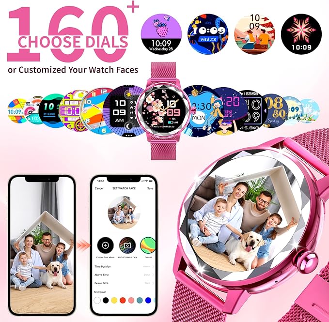 Smart Watch for Women with Make/Answer Call, 1.2" Adjustable Fitness Watch with Heart Rate Sleep Monitor Female Cycle and 100+ Sports Modes (W02-Rose Pink)