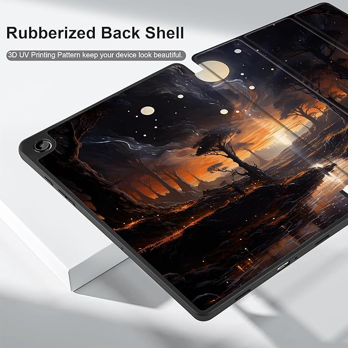 MEEgoodo Case for Samsung Galaxy Tab A9 Plus 11 inch Cover 2024 2023 with S Pen Holder, A9+ Smart Tablet Cases with Trifold Stand+Soft TPU Back Shell+Smart Auto Wake/Sleep, Fantasy Night Landscape