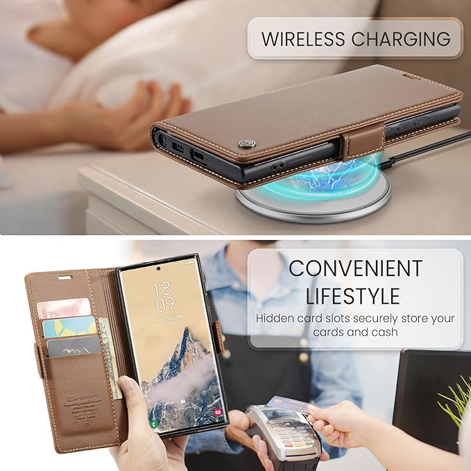 for Samsung Galaxy S25 Ultra Case, Premium PU Leather Wallet Case Flip Cover with [RFID Blocking][Card Holder][Stand Function] Shockproof Protective for Samsung Galaxy S25 Ultra, Brown