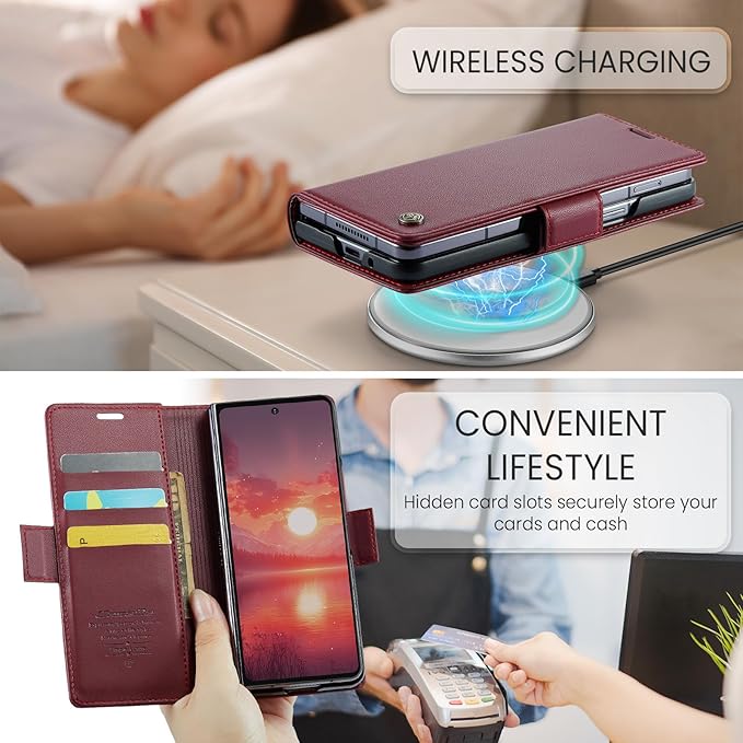 for Samsung Galaxy Z Fold 7 Case, Premium PU Leather Wallet Case Flip Cover with [RFID Blocking][Card Holder][Stand Function] Shockproof Protective for Samsung Galaxy Z Fold 7, Red