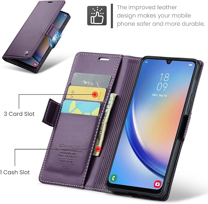 for Samsung Galaxy A34 5G Case, Premium PU Leather Wallet Case Flip Cover with [RFID Blocking][Card Holder][Stand Function] Shockproof Protective for Samsung Galaxy A34 5G, Purple
