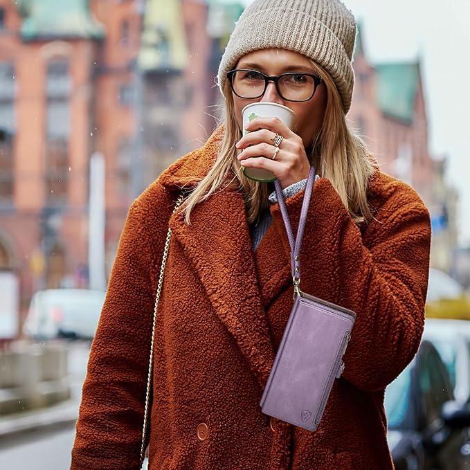 XcaseBar compatible with Samsung Galaxy S25 Wallet case with Zipper Credit Card Holder【RFID Blocking】,Flip Folio Book PU Leather Phone case Shockproof Cover Women Men for Samsung S25 case Lilac Purple