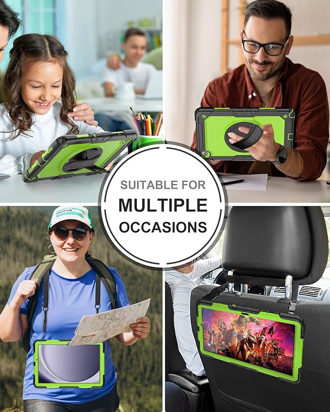 Case for Samsung Galaxy Tab A9 Plus Tablet Case 11-inch [with Tempered Glass Screen Protector] Heavy Duty Shockproof Cover, Rotating Kickstand, Shoulder & Hand Strap (Green)