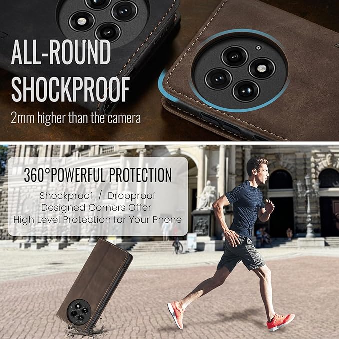 for OnePlus 13 Case, Flip Wallet Leather Case with Card Holder Magnetic Closure Shockproof Kickstand Protective Phone Cases Cover for OnePlus 13, Coffee