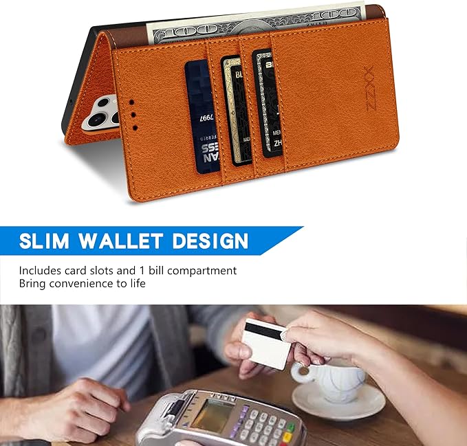 ZZXX for Samsung Galaxy S25 Ultra Wallet Case with [RFID Blocking] Card Slot Kickstand Magnetic Closure Leather Flip Fold Protective Phone Case for Galaxy S25 Ultra 5G Case Wallet(Brown-6.8 inch)